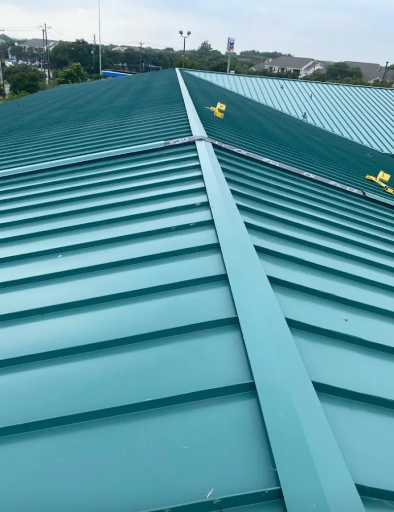 Green commercial metal roof ridge and valley for Metal Roof Repair in Belterra